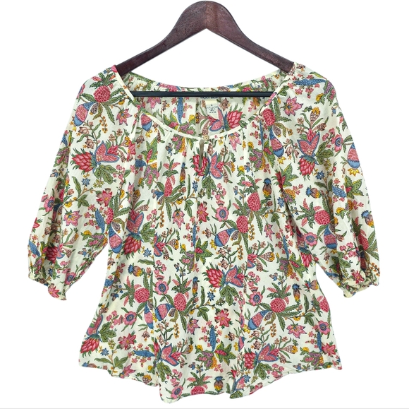 Lucky Brand India Cotton Boho Floral Peasant Blouse Keyhole Cottagecore Medium - Picture 14 of 14